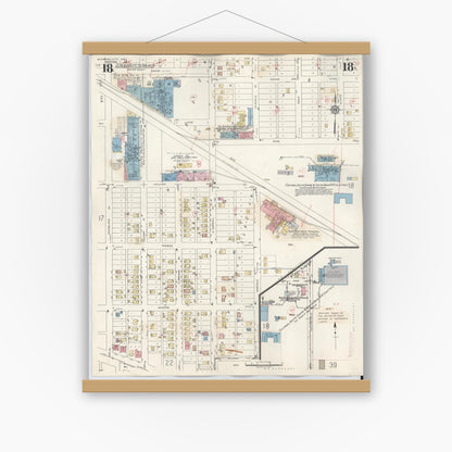 Old map wall art mockup — magnetic wood frame on white wall — Sanborn Fire Insurance Map from Michigan City, La Porte County, Indiana (1948), Sheet #0018