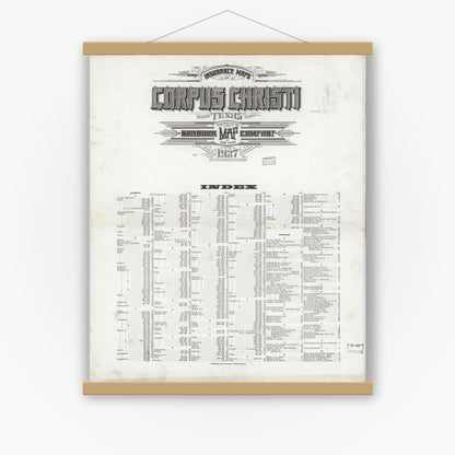 Old map wall art mockup — magnetic wood frame on white wall — Sanborn Fire Insurance Map from Corpus Christi, Nueces County, Texas (1927), Sheet #0001