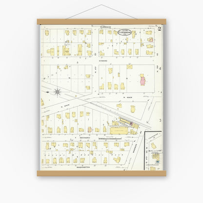 Old map wall art mockup — magnetic wood frame on white wall — Sanborn Fire Insurance Map from Fort Atkinson, Jefferson County, Wisconsin (1909), Sheet #0002