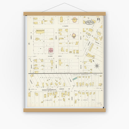 Old map wall art mockup — magnetic wood frame on white wall — Sanborn Fire Insurance Map from Cheboygan, Cheboygan County, Michigan (1907), Sheet #0011