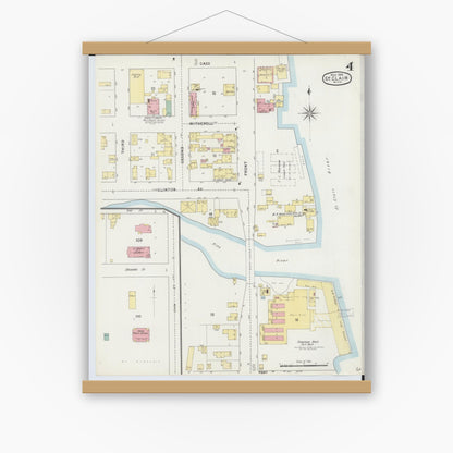 Old map wall art mockup — magnetic wood frame on white wall — Sanborn Fire Insurance Map from Saint Clair, Saint Clair County, Michigan (1895), Sheet #0004