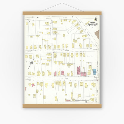 Old map wall art mockup — magnetic wood frame on white wall — Sanborn Fire Insurance Map from Moorestown, Burlington County, New Jersey (1923), Sheet #0005