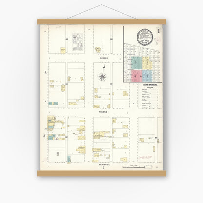 Old map wall art mockup — magnetic wood frame on white wall — Sanborn Fire Insurance Map from Delano, Kern County, California (1896) - Complete Map Set