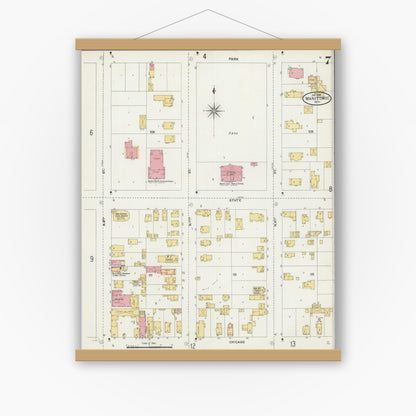 Old map wall art mockup — magnetic wood frame on white wall — Sanborn Fire Insurance Map from Manitowoc, Manitowoc County, Wisconsin (1906), Sheet #0007