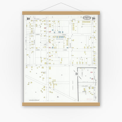 Old map wall art mockup — magnetic wood frame on white wall — Sanborn Fire Insurance Map from Hammonton, Atlantic County, New Jersey (1930), Sheet #0010