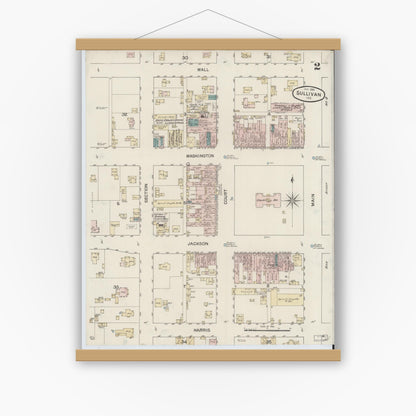 Old map wall art mockup — magnetic wood frame on white wall — Sanborn Fire Insurance Map from Sullivan, Sullivan County, Indiana (1888), Sheet #0002
