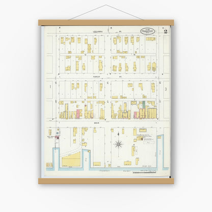 Old map wall art mockup — magnetic wood frame on white wall — Sanborn Fire Insurance Map from Frankfort, Benzie County, Michigan (1899), Sheet #0002