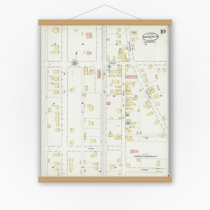 Old map wall art mockup — magnetic wood frame on white wall — Sanborn Fire Insurance Map from New Kensington, Westmoreland County, Pennsylvania (1895), Sheet #0010