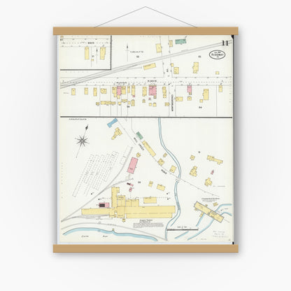 Old map wall art mockup — magnetic wood frame on white wall — Sanborn Fire Insurance Map from Ridgway, Elk County, Pennsylvania (1904), Sheet #0011