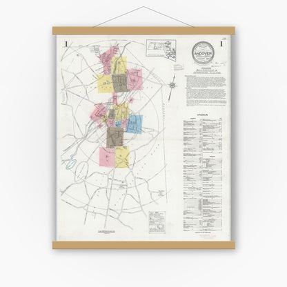 Old map wall art mockup — magnetic wood frame on white wall — Sanborn Fire Insurance Map from Andover, Essex County, Massachusetts (1930) - Complete Map Set