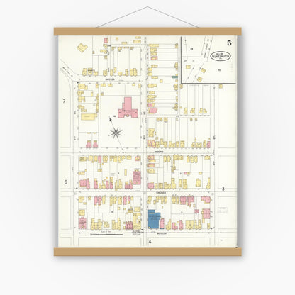 Old map wall art mockup — magnetic wood frame on white wall — Sanborn Fire Insurance Map from Huntingdon, Huntingdon County, Pennsylvania (1906), Sheet #0005