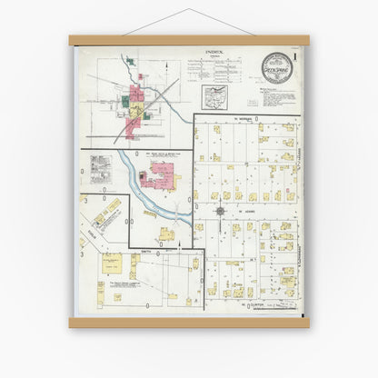 Old map wall art mockup — magnetic wood frame on white wall — Sanborn Fire Insurance Map from Green Springs, Sandusky And Seneca Counties, Ohio (1921) - Complete Map Set