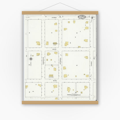 Old map wall art mockup — magnetic wood frame on white wall — Sanborn Fire Insurance Map from Pilot Point, Denton County, Texas (1921), Sheet #0009