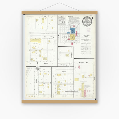 Old map wall art mockup — magnetic wood frame on white wall — Sanborn Fire Insurance Map from Continental, Putnam County, Ohio (1908) - Complete Map Set