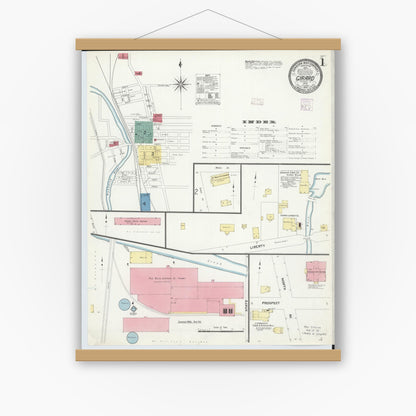 Old map wall art mockup — magnetic wood frame on white wall — Sanborn Fire Insurance Map from Girard, Trumbull County, Ohio (1907), Sheet #0001