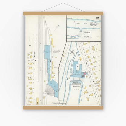Old map wall art mockup — magnetic wood frame on white wall — Sanborn Fire Insurance Map from Malone, Franklin County, New York (1903), Sheet #0013