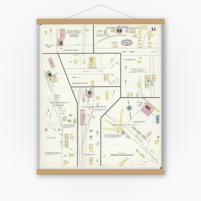 Old map wall art mockup — magnetic wood frame on white wall — Sanborn Fire Insurance Map from Hibbing, Saint Louis County, Minnesota (1913), Sheet #0014