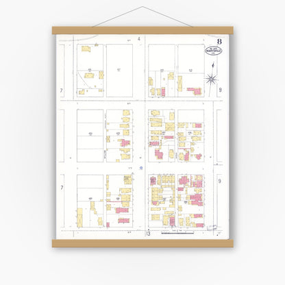 Old map wall art mockup — magnetic wood frame on white wall — Sanborn Fire Insurance Map from Marysville, Yuba County, California (1909), Sheet #0008