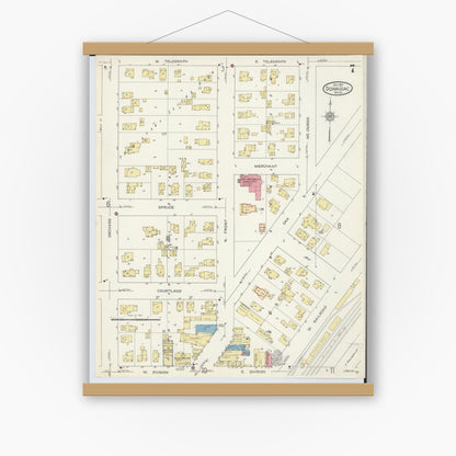 Old map wall art mockup — magnetic wood frame on white wall — Sanborn Fire Insurance Map from Dowagiac, Cass County, Michigan (1913), Sheet #0007