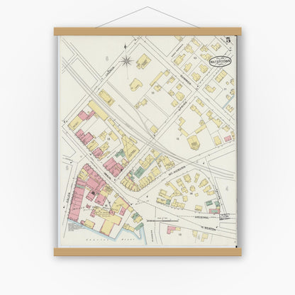 Old map wall art mockup — magnetic wood frame on white wall — Sanborn Fire Insurance Map from Watertown, Middlesex County, Massachusetts (1894), Sheet #0005