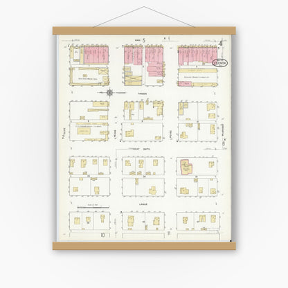 Old map wall art mockup — magnetic wood frame on white wall — Sanborn Fire Insurance Map from Vernon, Wilbarger County, Texas (1912), Sheet #0004