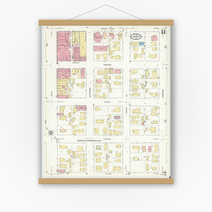 Old map wall art mockup — magnetic wood frame on white wall — Sanborn Fire Insurance Map from La Porte, La Porte County, Indiana (1912), Sheet #0011