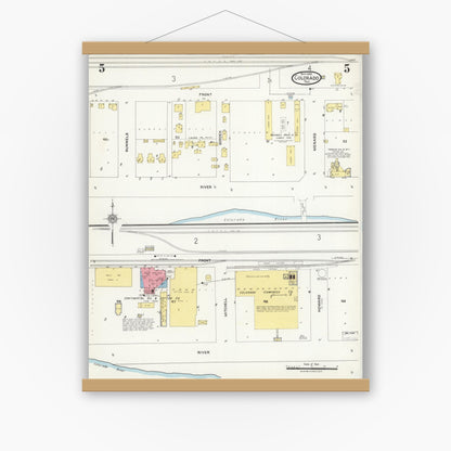 Old map wall art mockup — magnetic wood frame on white wall — Sanborn Fire Insurance Map from Colorado, Mitchell County, Texas (1925), Sheet #0005