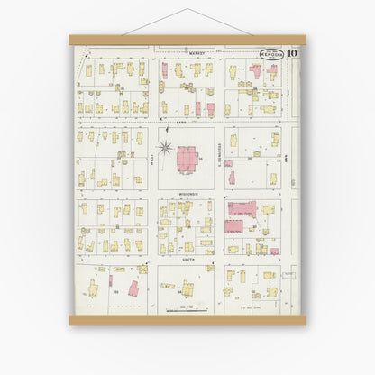 Old map wall art mockup — magnetic wood frame on white wall — Sanborn Fire Insurance Map from Kenosha, Kenosha County, Wisconsin (1894), Sheet #0010