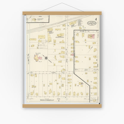 Old map wall art mockup — magnetic wood frame on white wall — Sanborn Fire Insurance Map from Johnstown, Licking County, Ohio (1913), Sheet #0004