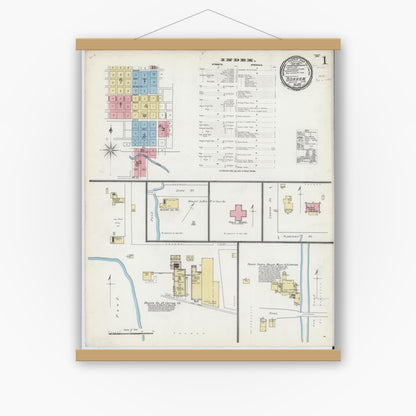 Old map wall art mockup — magnetic wood frame on white wall — Sanborn Fire Insurance Map from Bonham, Fannin County, Texas (1892) - Complete Map Set