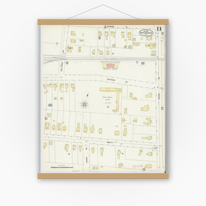 Old map wall art mockup — magnetic wood frame on white wall — Sanborn Fire Insurance Map from Patchogue, Suffolk County, New York (1897), Sheet #0011