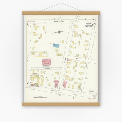 Old map wall art mockup — magnetic wood frame on white wall — Sanborn Fire Insurance Map from Springville, Erie County, New York (1912), Sheet #0007