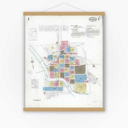 Old map wall art mockup — magnetic wood frame on white wall — Sanborn Fire Insurance Map from Kankakee, Kankakee County, Illinois (1930), Sheet #0001