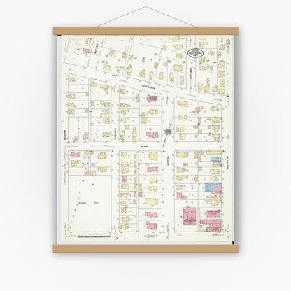 Old map wall art mockup — magnetic wood frame on white wall — Sanborn Fire Insurance Map from Wauseon, Fulton County, Ohio (1910), Sheet #0003