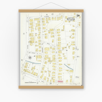 Old map wall art mockup — magnetic wood frame on white wall — Sanborn Fire Insurance Map from North Adams, Berkshire County, Massachusetts (1908), Sheet #0020
