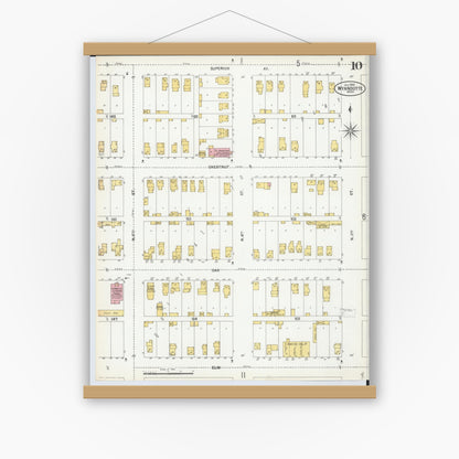 Old map wall art mockup — magnetic wood frame on white wall — Sanborn Fire Insurance Map from Wyandotte, Wayne County, Michigan (1900), Sheet #0010