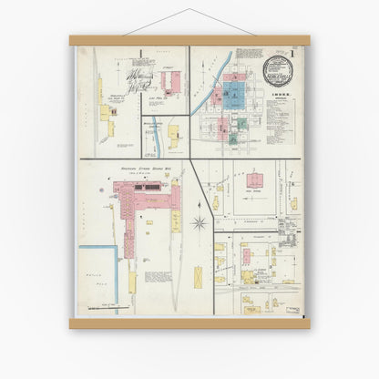 Old map wall art mockup — magnetic wood frame on white wall — Sanborn Fire Insurance Map from Noblesville, Hamilton County, Indiana (1892), Sheet #0001