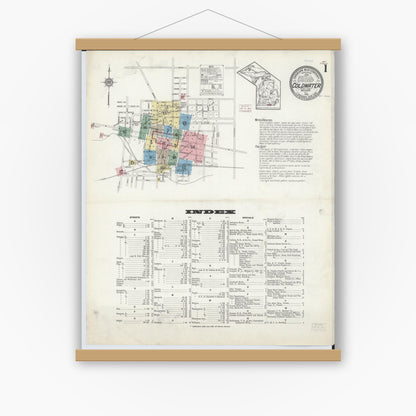 Old map wall art mockup — magnetic wood frame on white wall — Sanborn Fire Insurance Map from Coldwater, Branch County, Michigan (1914) - Complete Map Set
