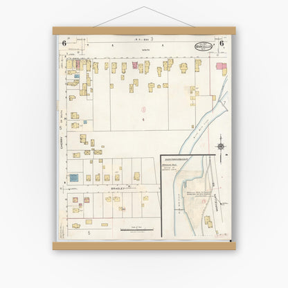 Old map wall art mockup — magnetic wood frame on white wall — Sanborn Fire Insurance Map from Marcellus, Onondaga County, New York (1937), Sheet #0006