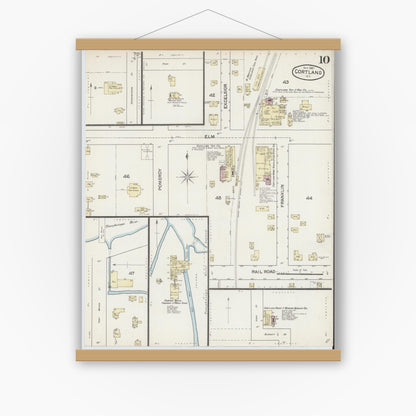 Old map wall art mockup — magnetic wood frame on white wall — Sanborn Fire Insurance Map from Cortland, Cortland County, New York (1887), Sheet #0010