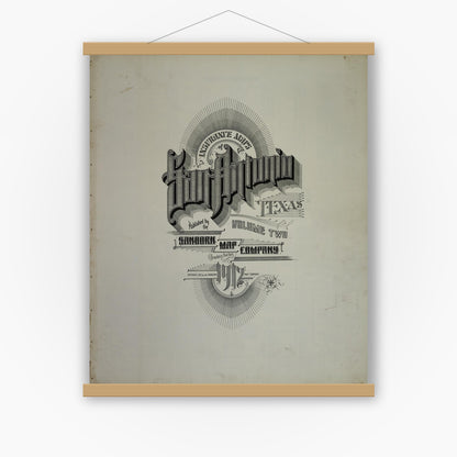 Old map wall art mockup — magnetic wood frame on white wall — Sanborn Fire Insurance Map from San Antonio, Bexar County, Texas (1912), Sheet #0001