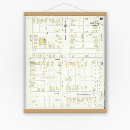 Old map wall art mockup — magnetic wood frame on white wall — Sanborn Fire Insurance Map from Port Clinton, Ottawa County, Ohio (1910), Sheet #0010