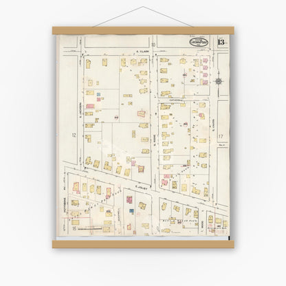 Old map wall art mockup — magnetic wood frame on white wall — Sanborn Fire Insurance Map from Crown Point, Lake County, Indiana (1948), Sheet #0013