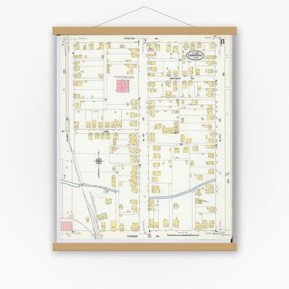 Old map wall art mockup — magnetic wood frame on white wall — Sanborn Fire Insurance Map from Cambridge, Guernsey County, Ohio (1909), Sheet #0008