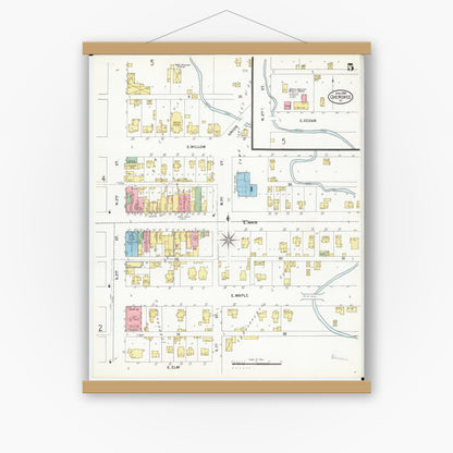 Old map wall art mockup — magnetic wood frame on white wall — Sanborn Fire Insurance Map from Cherokee, Cherokee County, Iowa (1899), Sheet #0005