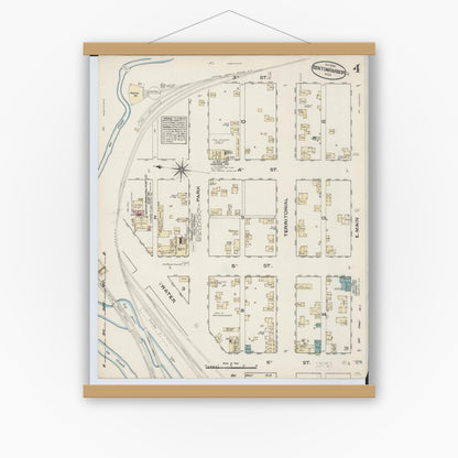 Old map wall art mockup — magnetic wood frame on white wall — Sanborn Fire Insurance Map from Benton Harbor, Berrien County, Michigan (1884), Sheet #0004