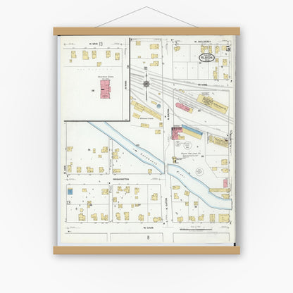 Old map wall art mockup — magnetic wood frame on white wall — Sanborn Fire Insurance Map from Albion, Calhoun County, Michigan (1918), Sheet #0005