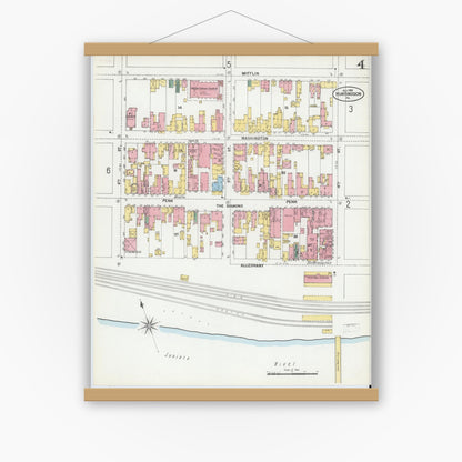 Old map wall art mockup — magnetic wood frame on white wall — Sanborn Fire Insurance Map from Huntingdon, Huntingdon County, Pennsylvania (1901), Sheet #0004