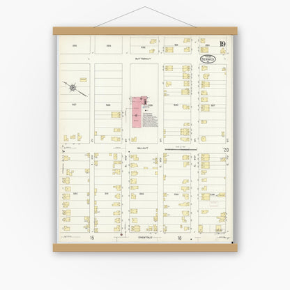 Old map wall art mockup — magnetic wood frame on white wall — Sanborn Fire Insurance Map from Berwick, Columbia County, Pennsylvania (1913), Sheet #0019