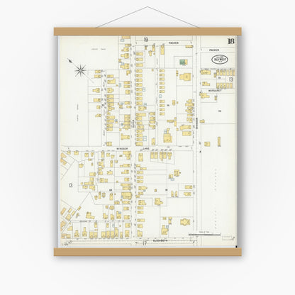 Old map wall art mockup — magnetic wood frame on white wall — Sanborn Fire Insurance Map from Key West, Monroe County, Florida (1899), Sheet #0018